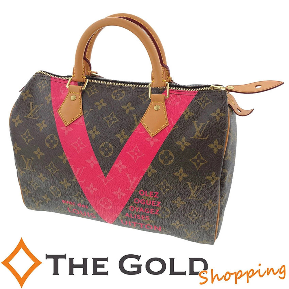 Louis Vuitton Monogram Speedy Top Handle Bag Canvas Leather Pink Brown